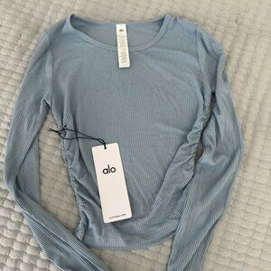 Alo Gather Long Sleeve Top Celestial Blue NWT